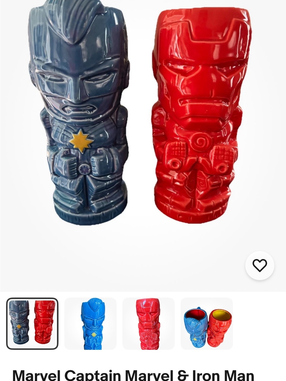 Captain Marvel & Iron Man Tiki Mugs - Blue and Red